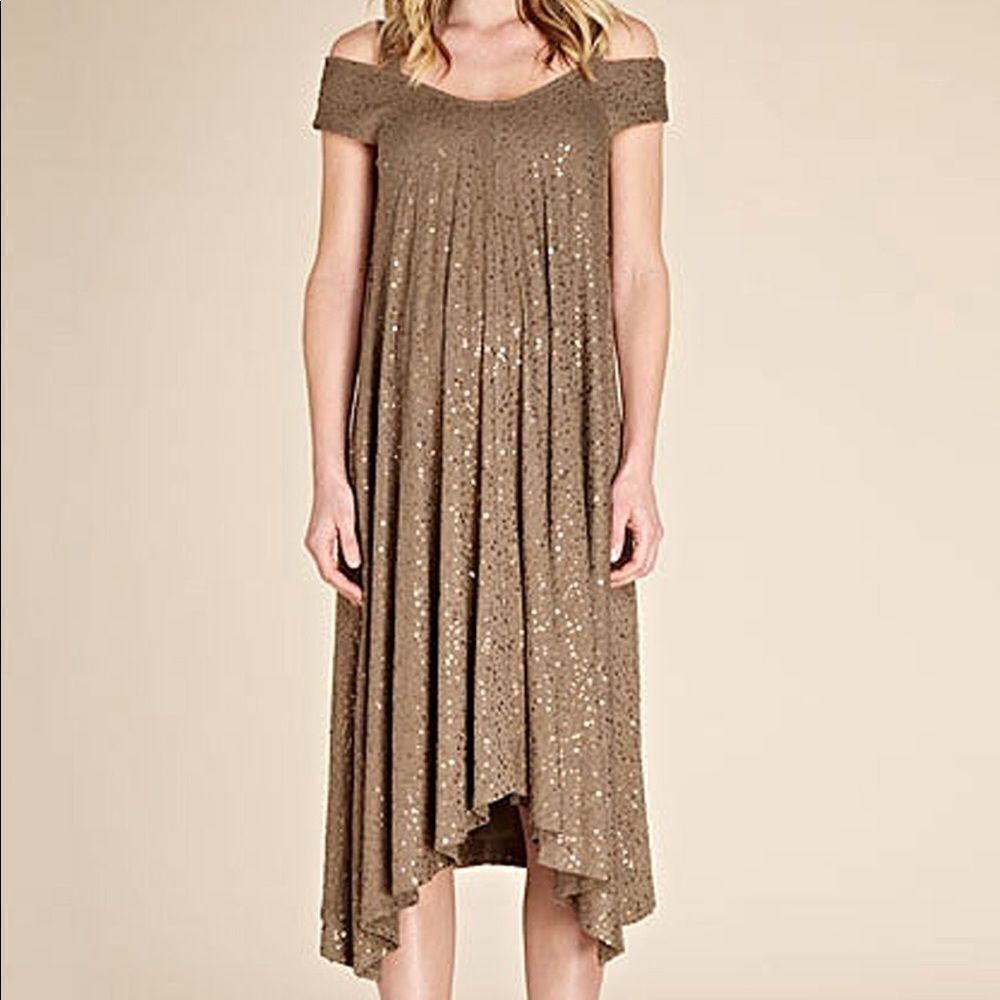Isabella Oliver Khaki Sequin Off Shoulder Evening Marernity Party Dress Size 0‎